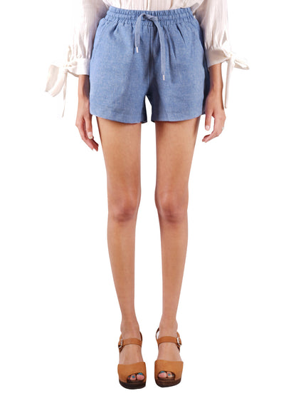 Pantalones cortos de lino elásticos con bolsillos y cordón ajustable