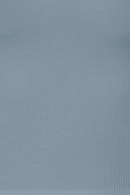 Top corto informal de punto acanalado con cuello en V y manga corta para mujer