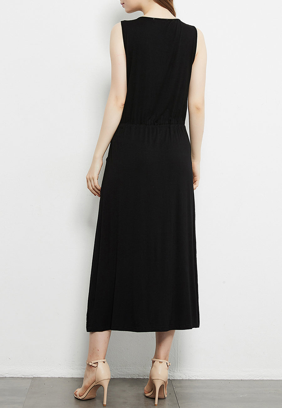 Vestido camisero básico con lazo en la parte delantera y bolsillos