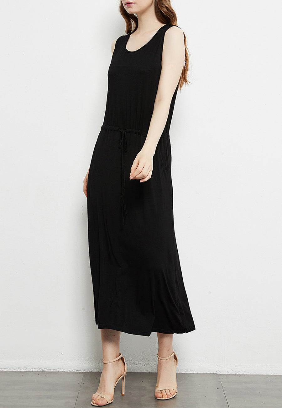 Vestido camisero básico con lazo en la parte delantera y bolsillos