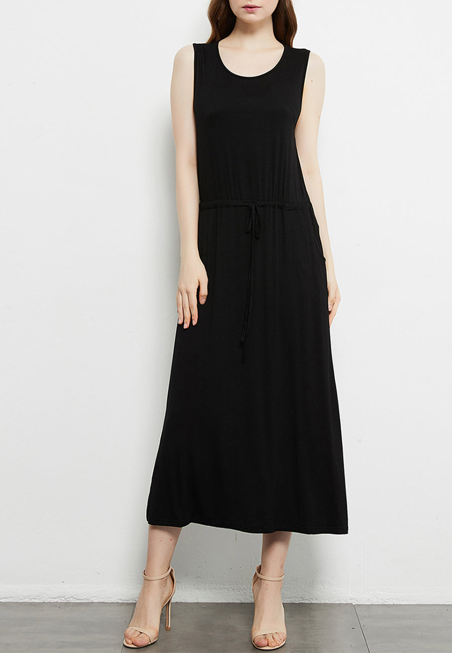 Vestido camisero básico con lazo en la parte delantera y bolsillos