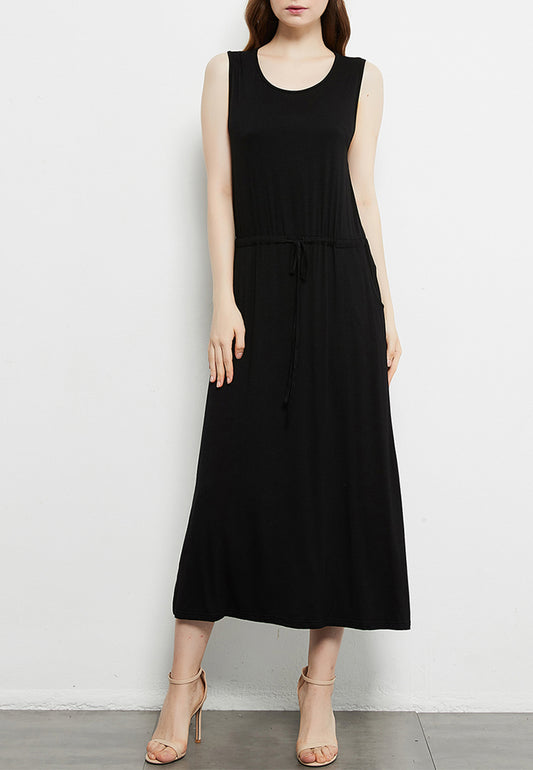 Vestido camisero básico con lazo en la parte delantera y bolsillos