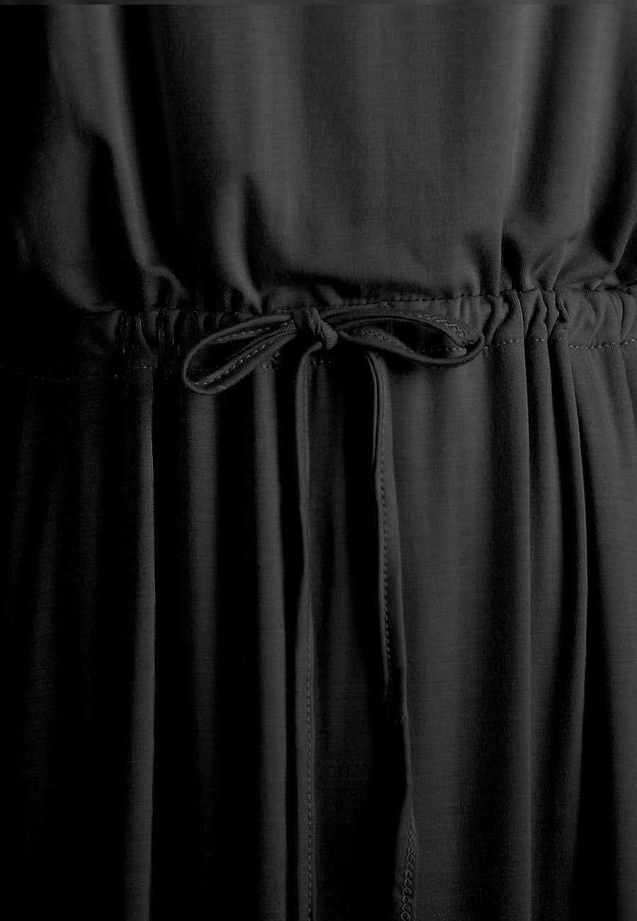 Vestido camisero básico con lazo en la parte delantera y bolsillos
