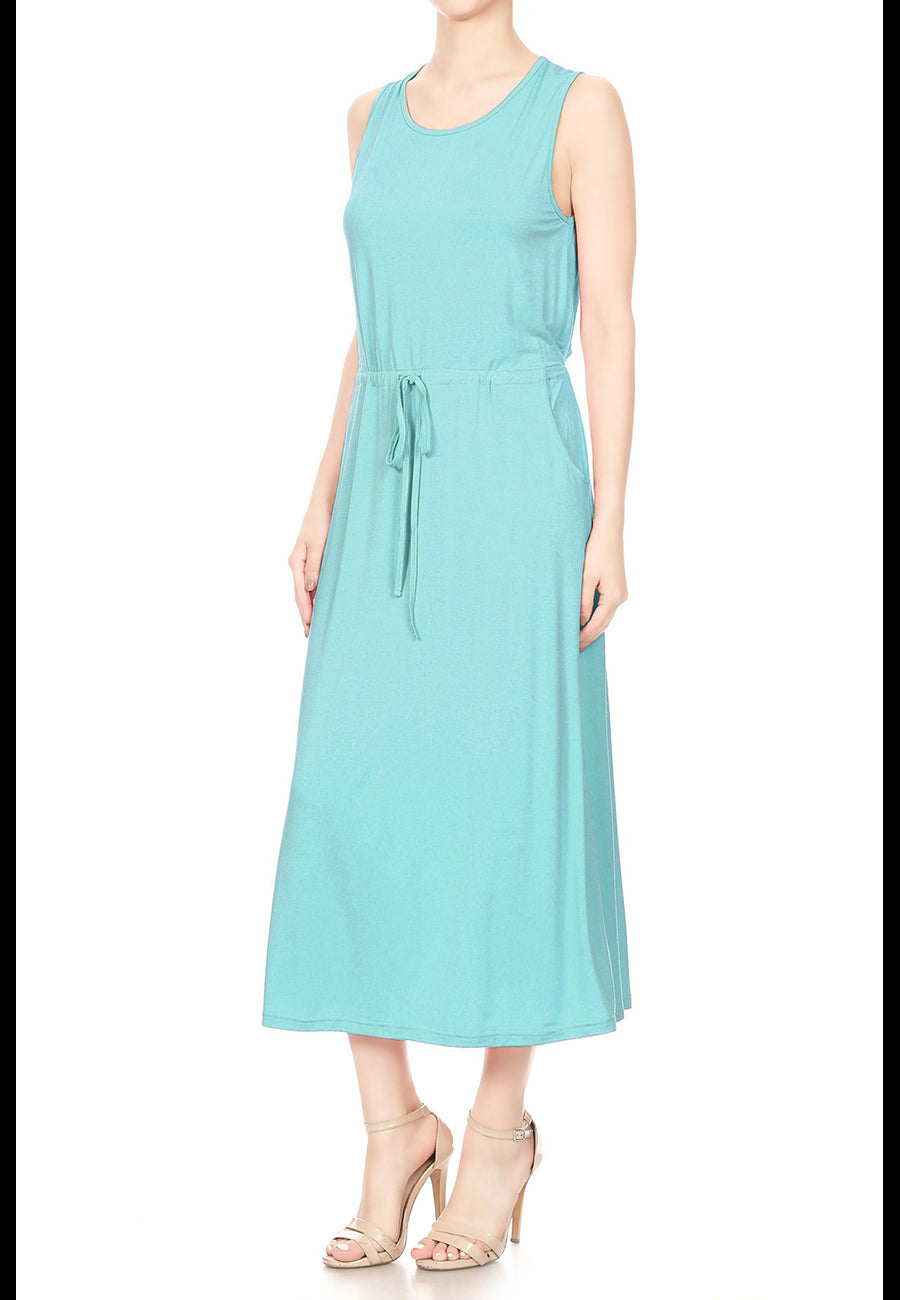 Vestido camisero básico con lazo en la parte delantera y bolsillos