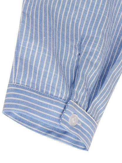 Camisa informal de mujer de tejido Chambray con botones y rayas largas