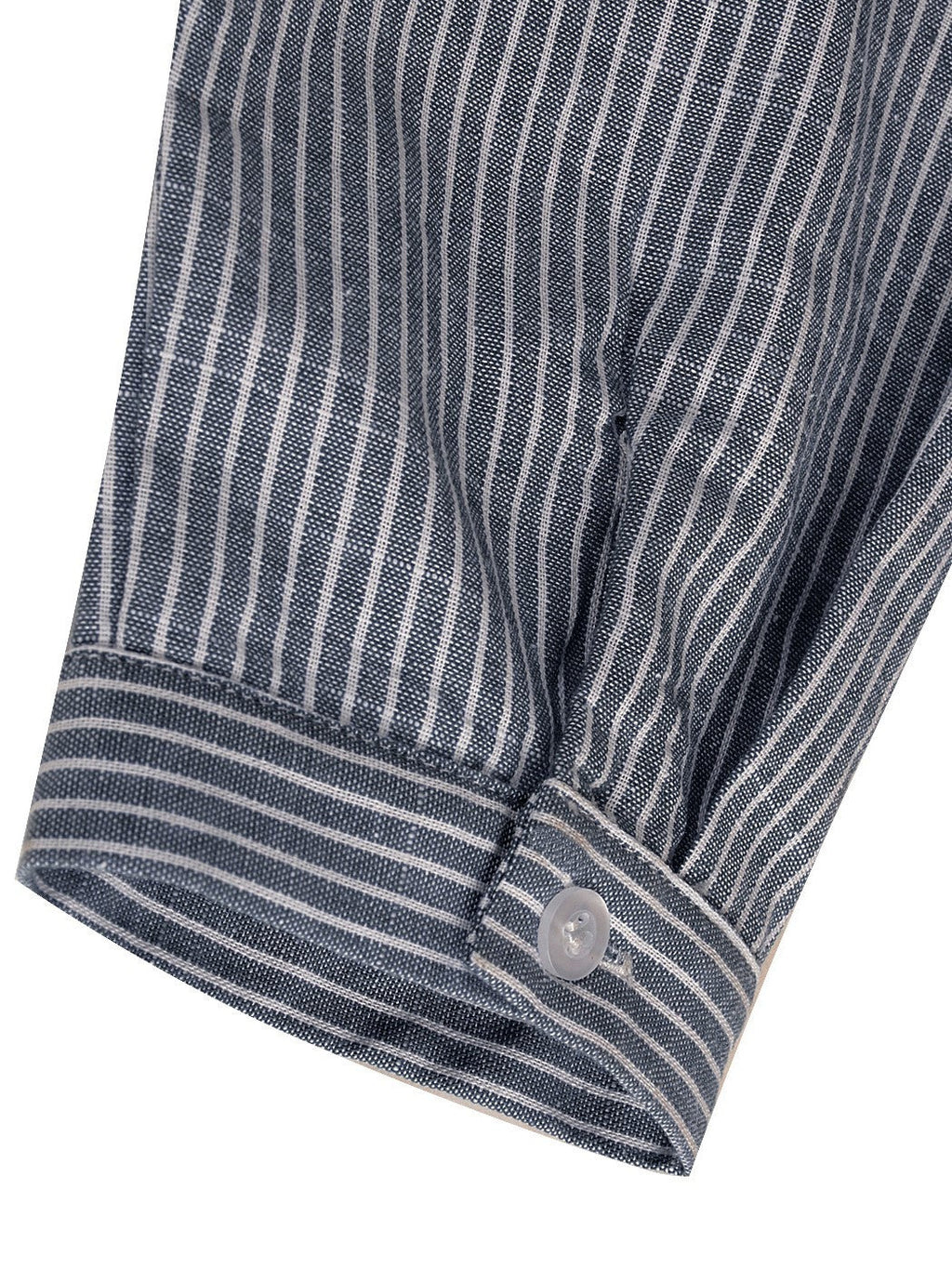 Womens Casual Woven Chambray Half Button up Long Stripe Shirt
