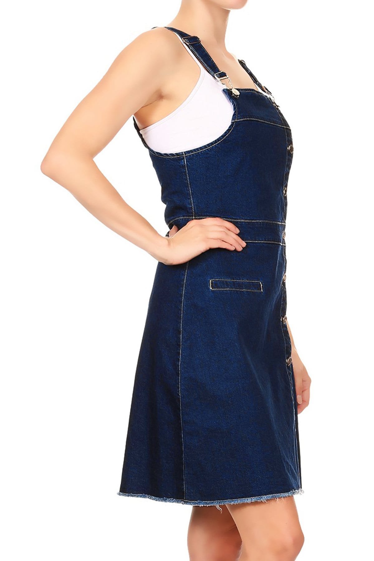 Anna-Kaci Denim Overall Dress Adjustable Jean Strap Button