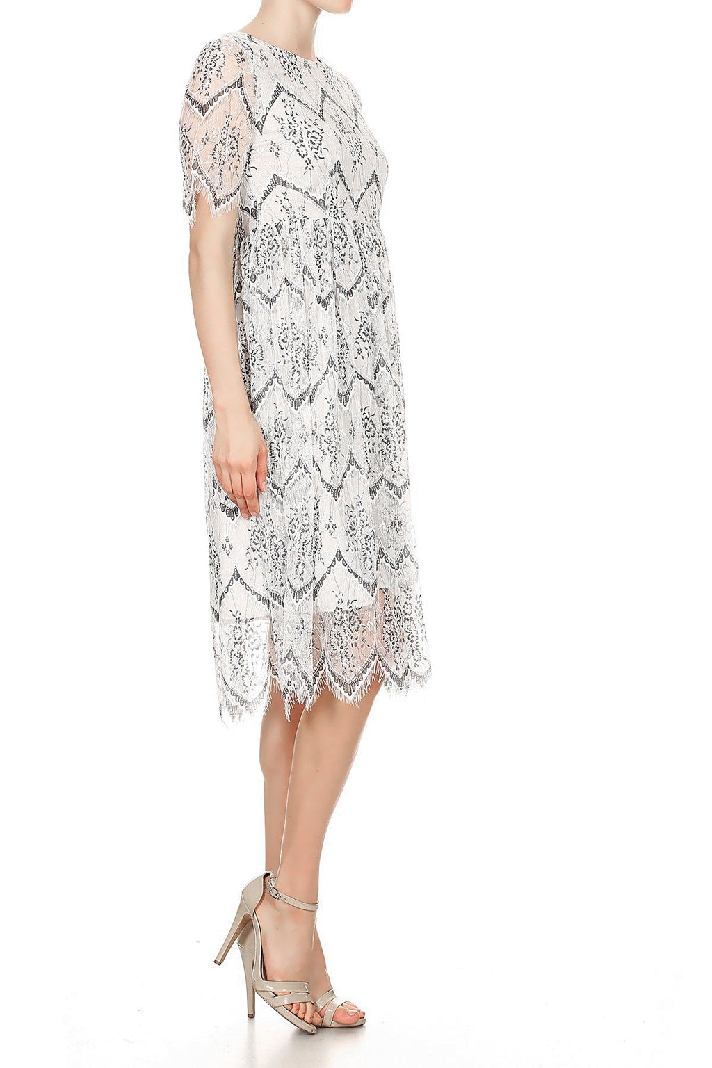 Vestido midi ligero con cremallera suave y encaje floral vintage