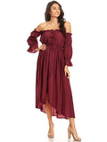 Vestido renacentista informal de manga larga con hombros descubiertos y estilo bohemio