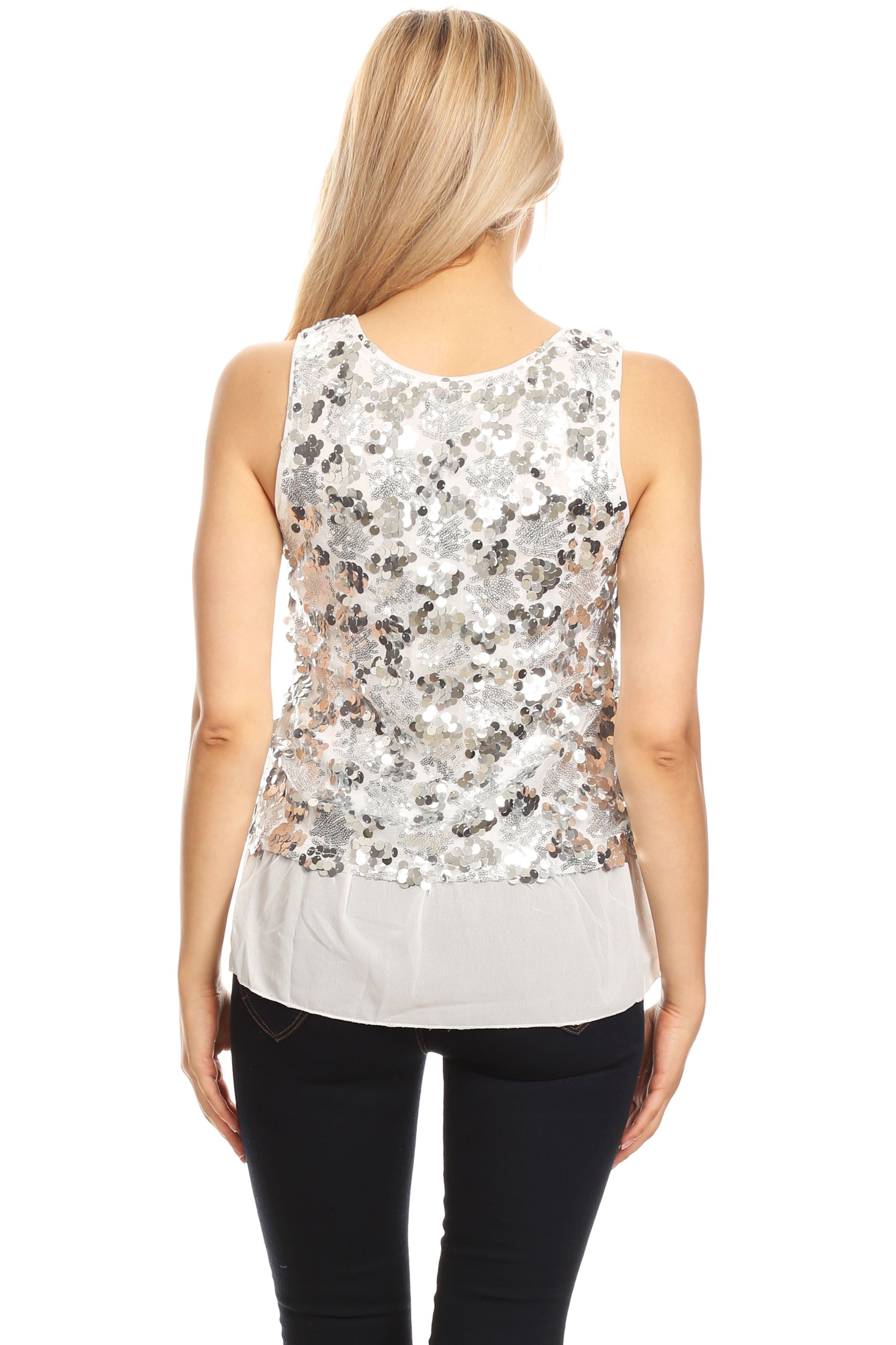 Camisola sin mangas con lentejuelas y escote tipo espagueti