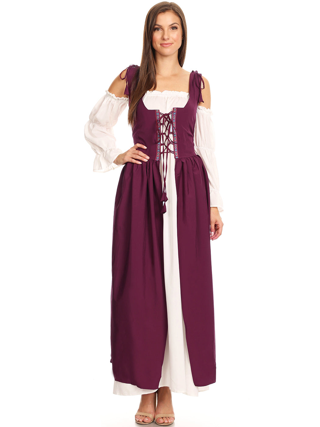 Vestido medieval irlandés con hombros descubiertos para mujer de Anna-Kaci