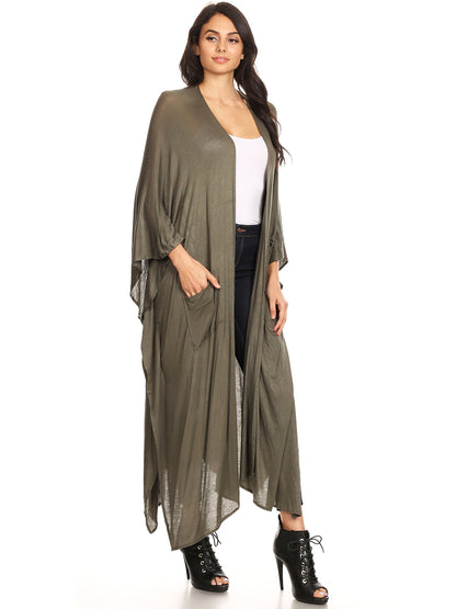Oversized Breathable Draped Long Cardi, Small, Green
