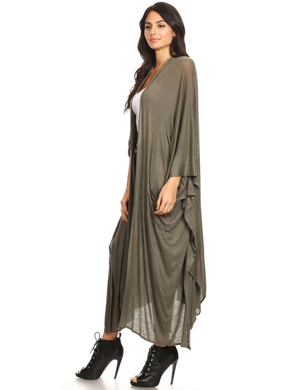 Oversized Breathable Draped Long Cardi, Small, Green