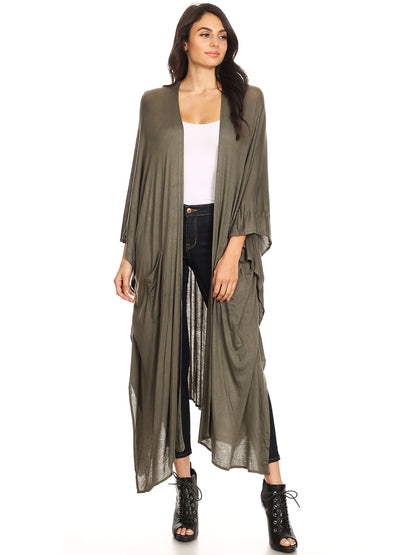 Oversized Breathable Draped Long Cardi, Small, Green