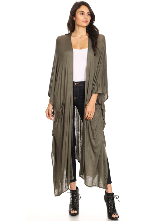 Oversized Breathable Draped Long Cardi, Small, Green