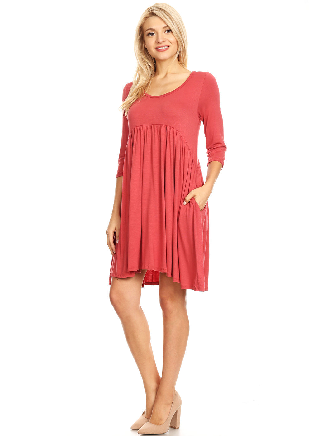 Vestido baby-doll con bolsillos y mangas estilo imperio