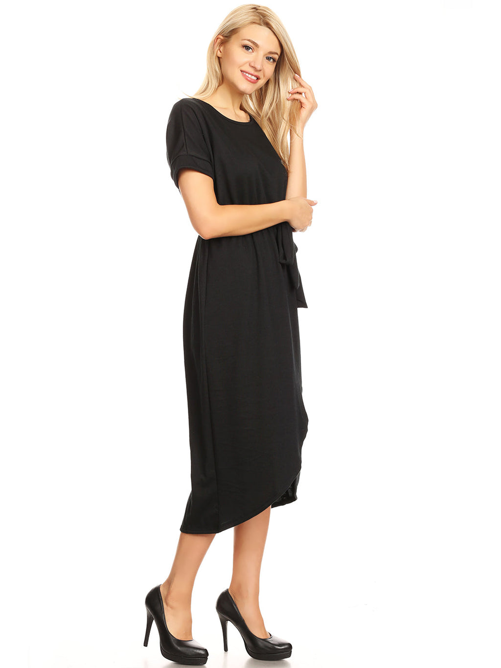 Vestido midi con abertura y mangas lisas