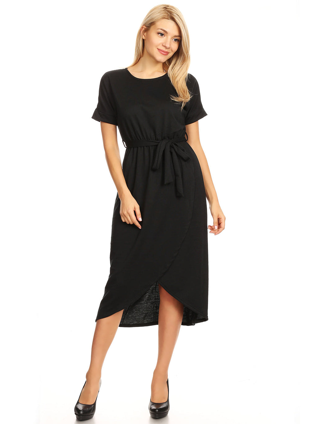 Vestido midi con abertura y mangas lisas