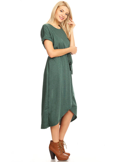 Vestido midi con abertura y mangas lisas