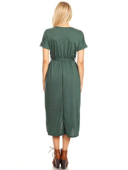 Vestido midi con abertura y mangas lisas