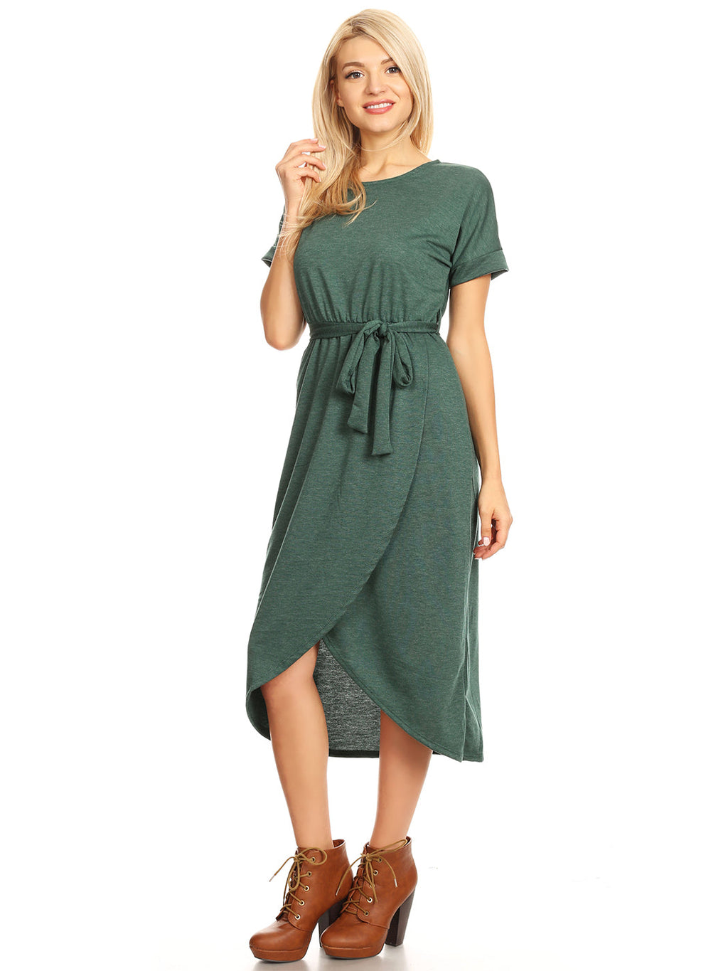 Vestido midi con abertura y mangas lisas