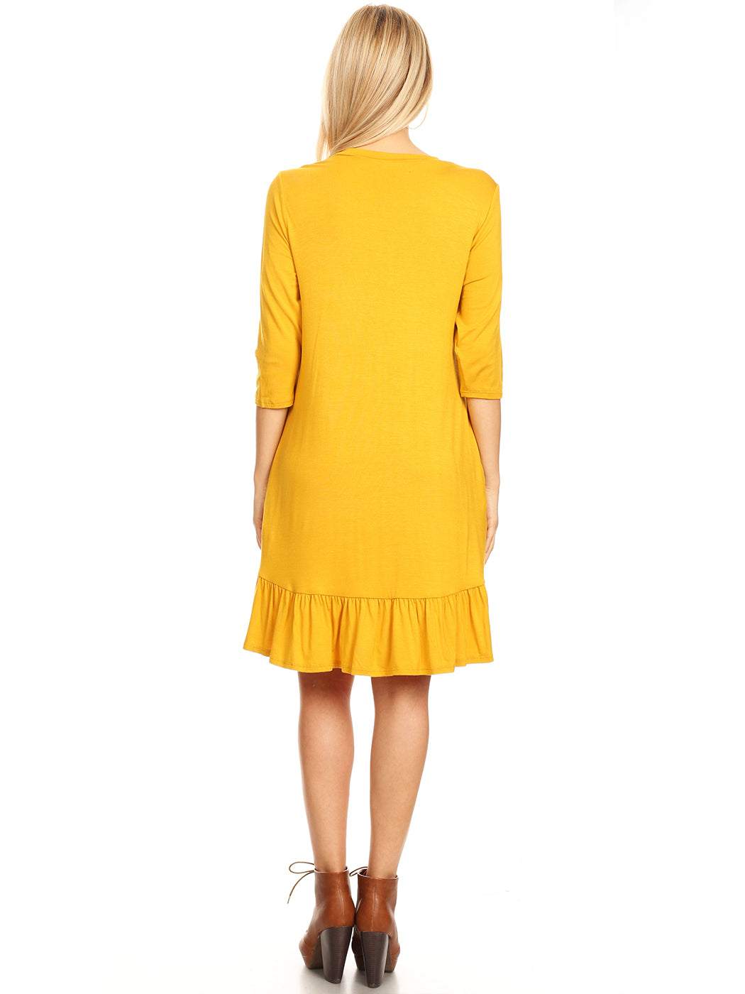 Vestido túnica con cuello en V, botones y volantes