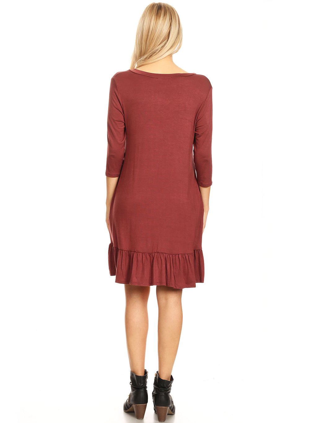 Vestido túnica con cuello en V, botones y volantes
