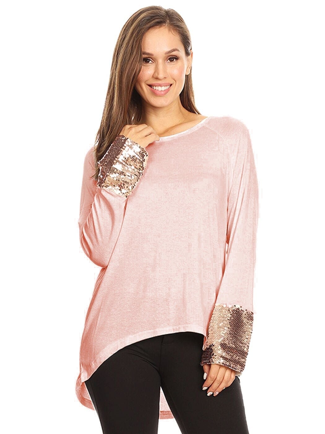 Blusa con mangas largas y puños con lentejuelas brillantes