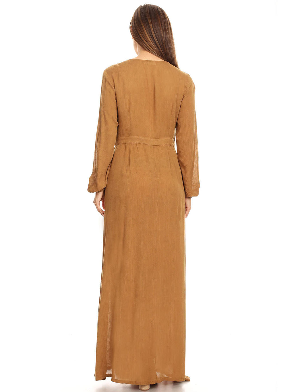 Vestido largo holgado con escote en V y manga larga