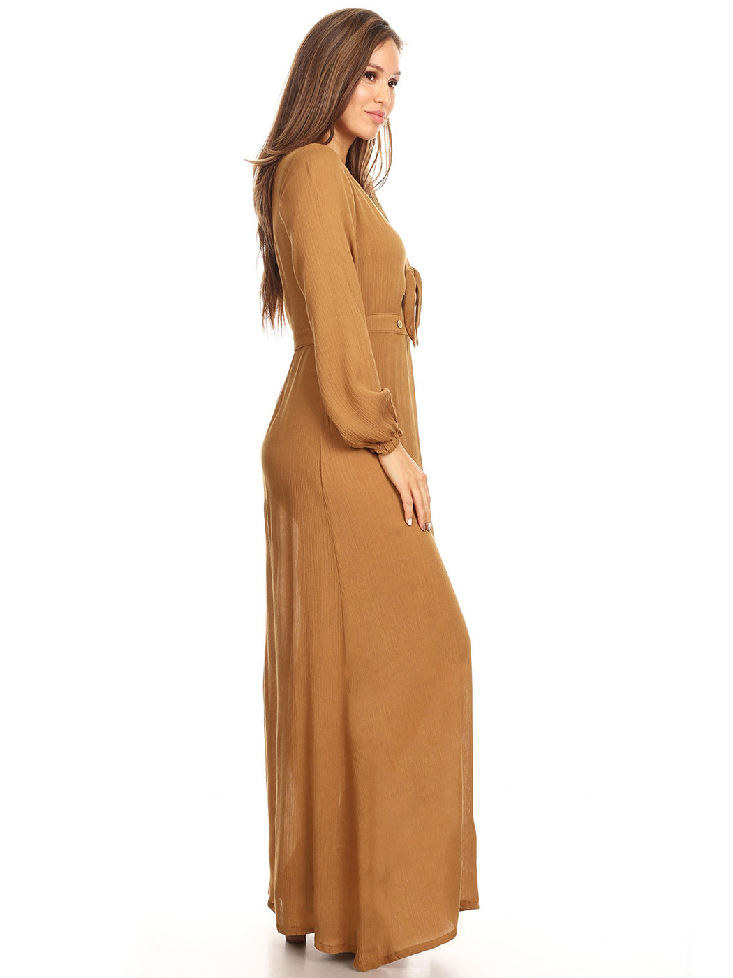 Vestido largo holgado con escote en V y manga larga
