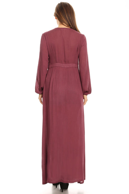 Long Sleeve V-Neck Loose Maxi Dress
