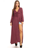 Vestido largo holgado con escote en V y manga larga