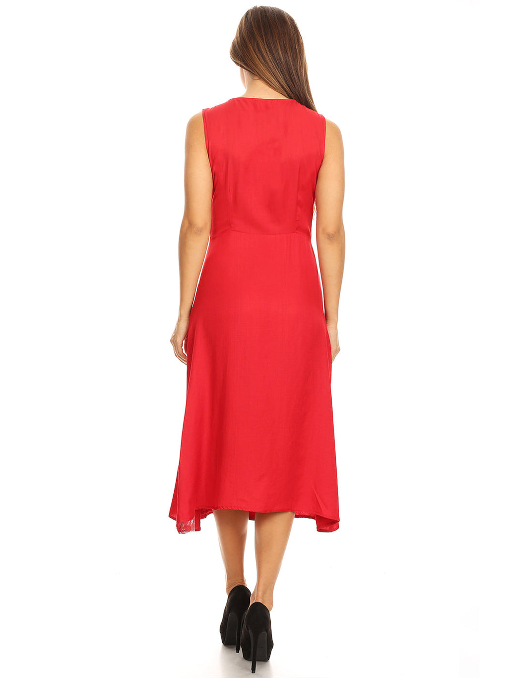 Vestido midi sin mangas con escote en V y botones