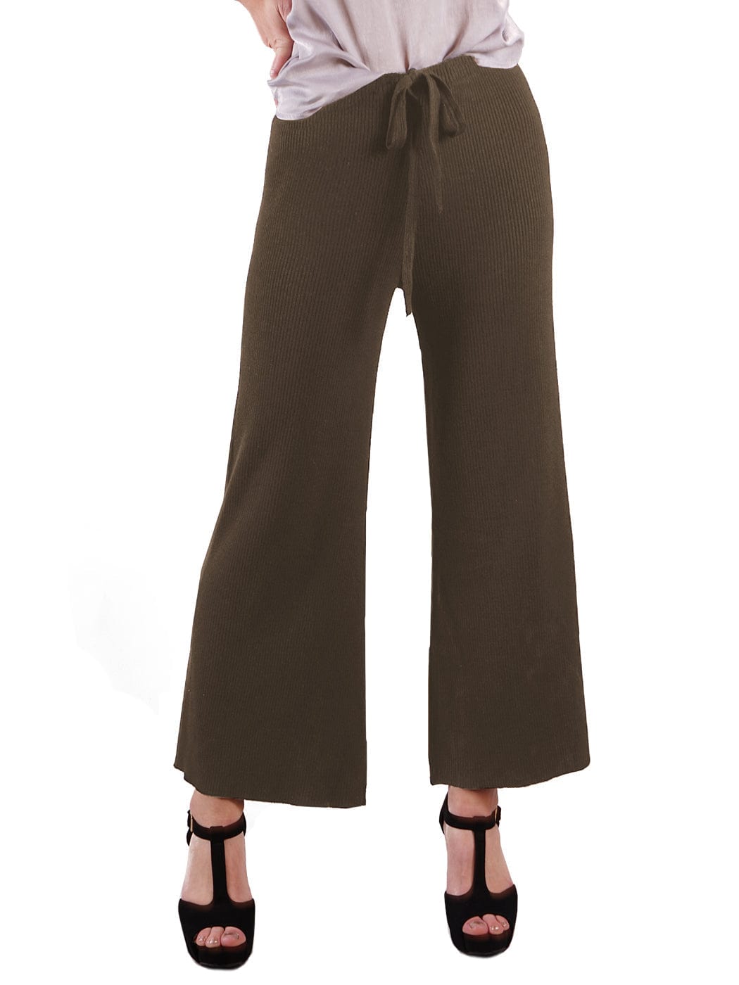 Cropped Wide Leg Pants With Drawstring Waist-Tie