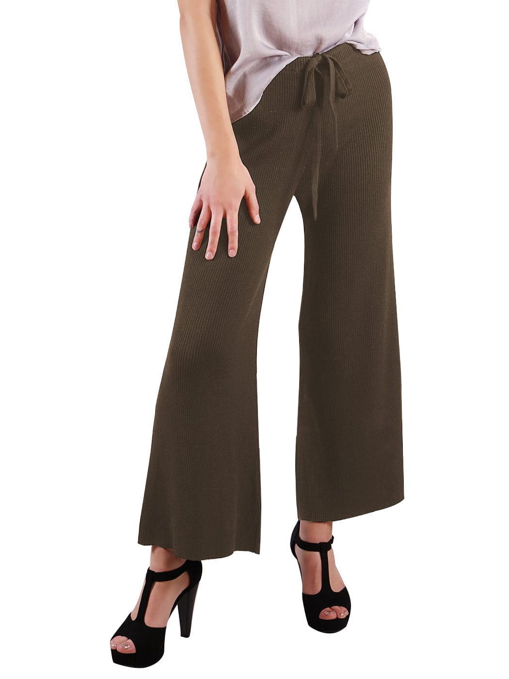 Cropped Wide Leg Pants With Drawstring Waist-Tie