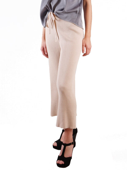 Cropped Wide Leg Pants With Drawstring Waist-Tie