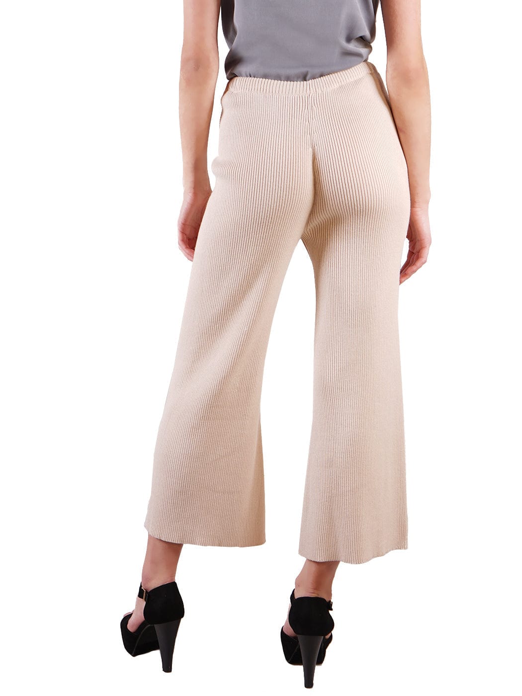 Cropped Wide Leg Pants With Drawstring Waist-Tie