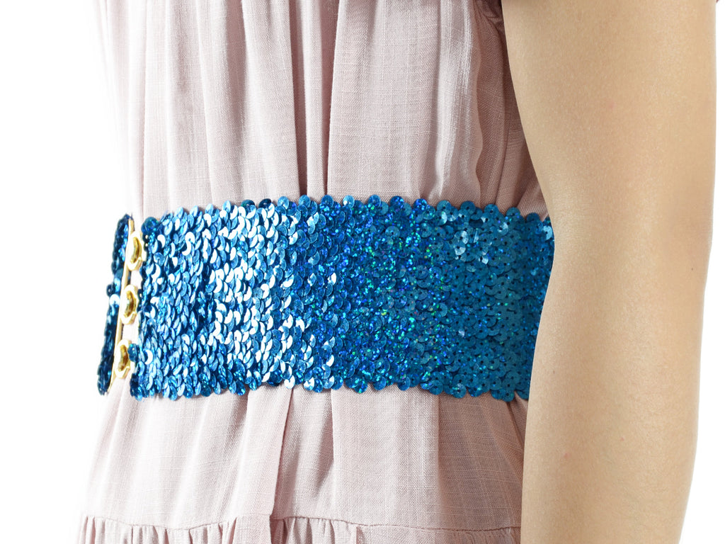 Sparkly Sequin Wide-Stretch Elastic Belt