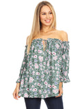 Blusa estilo bohemio semitransparente con mangas largas y hombros descubiertos para mujer