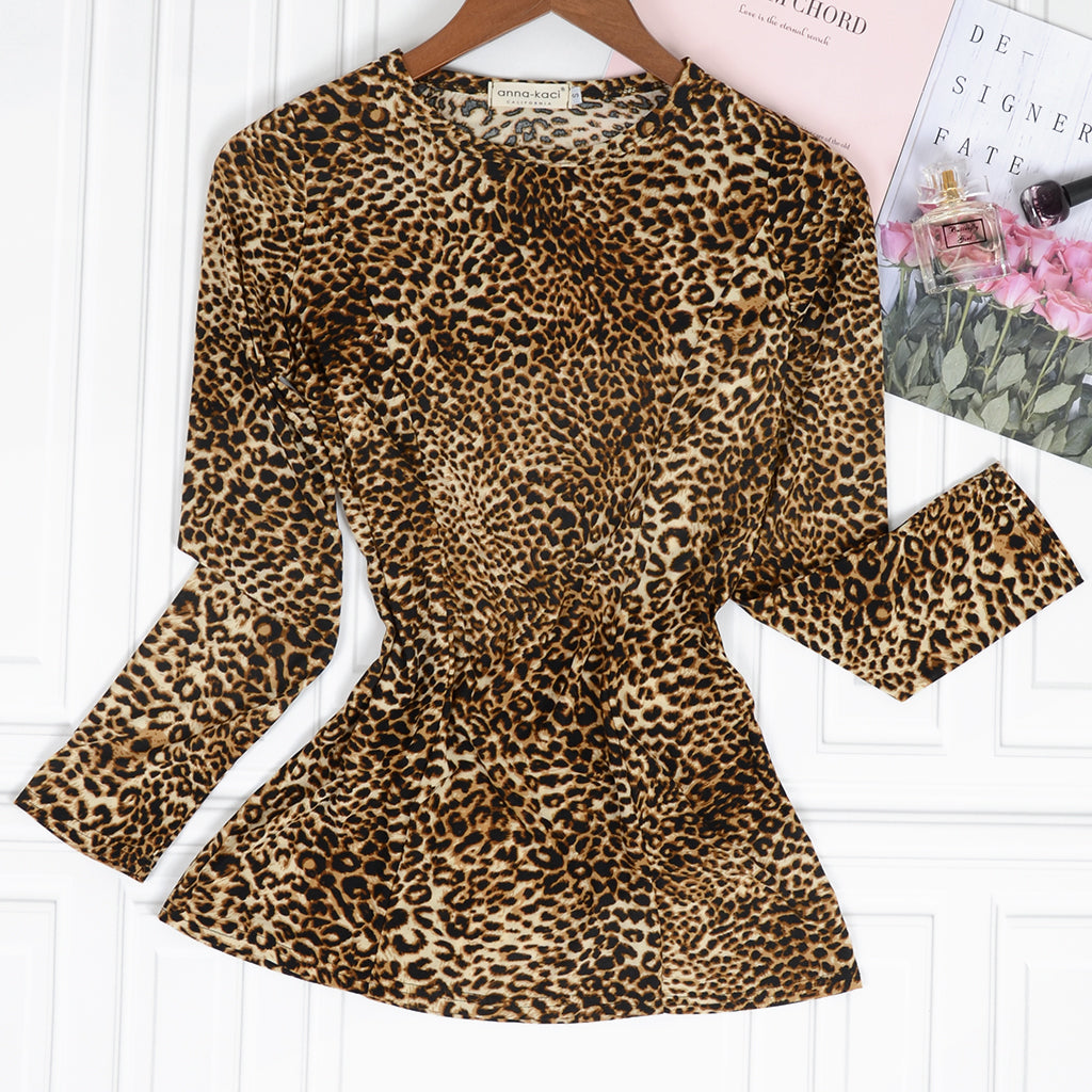 Camiseta de manga larga con estampado de leopardo