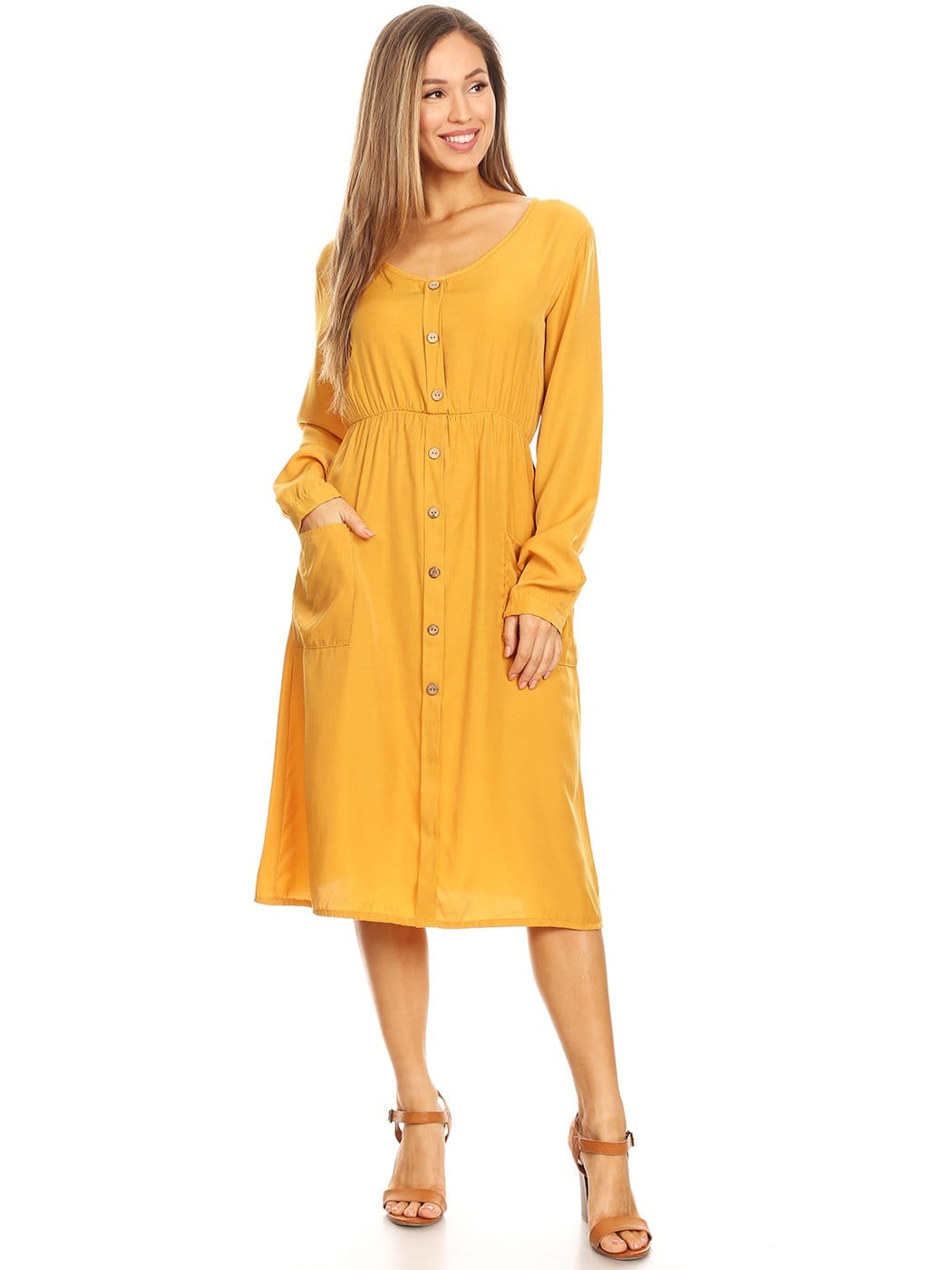 Long Sleeve Button Down Swing Dress