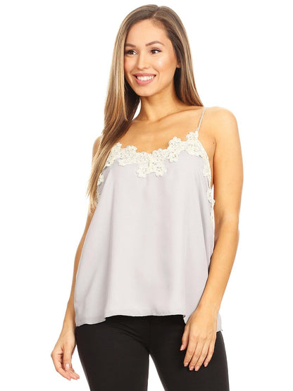 Lace Floral Trim Camisole Top