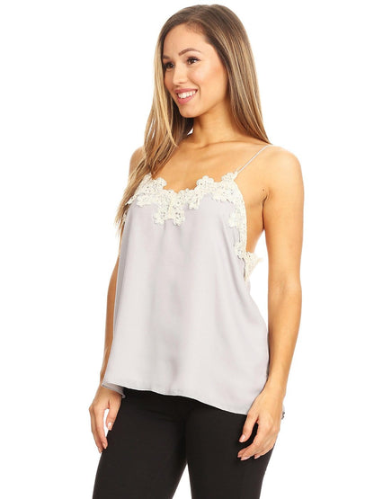 Lace Floral Trim Camisole Top