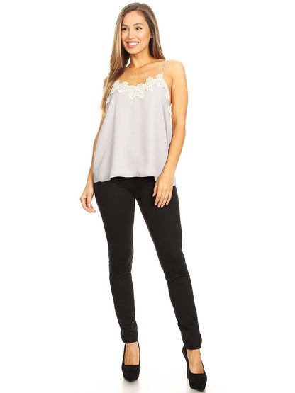 Lace Floral Trim Camisole Top