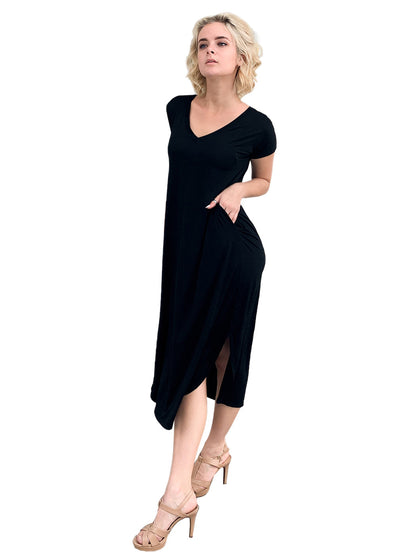 Vestido con abertura y manga corta con escote en V
