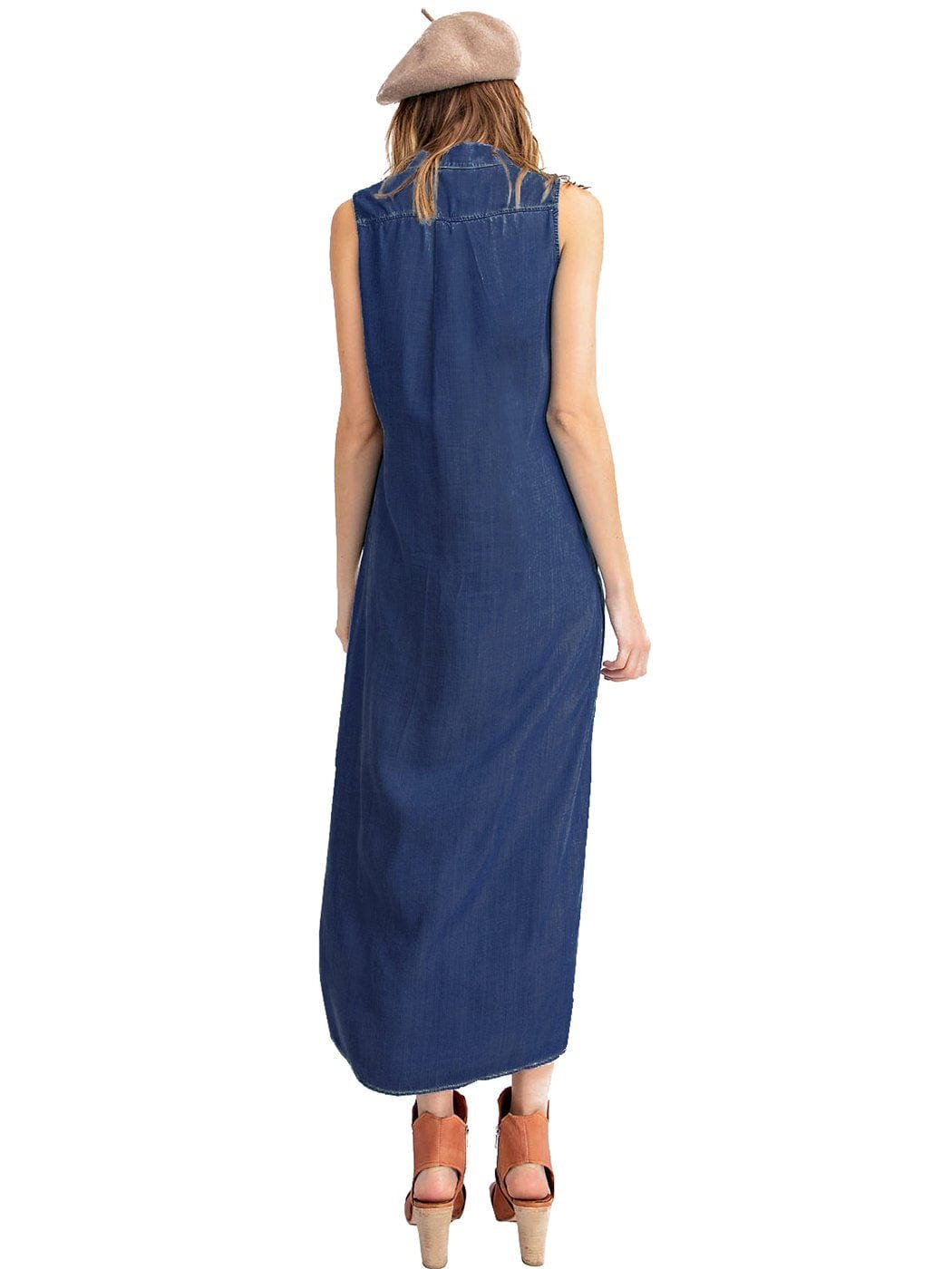 Vestido camisero vaquero clásico con cuello abotonado