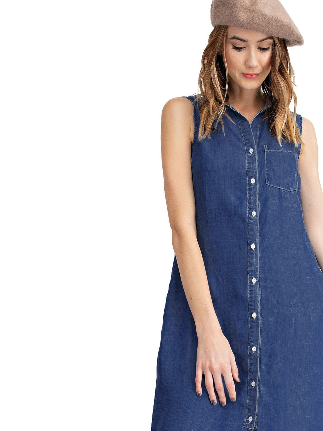 Vestido camisero vaquero clásico con cuello abotonado
