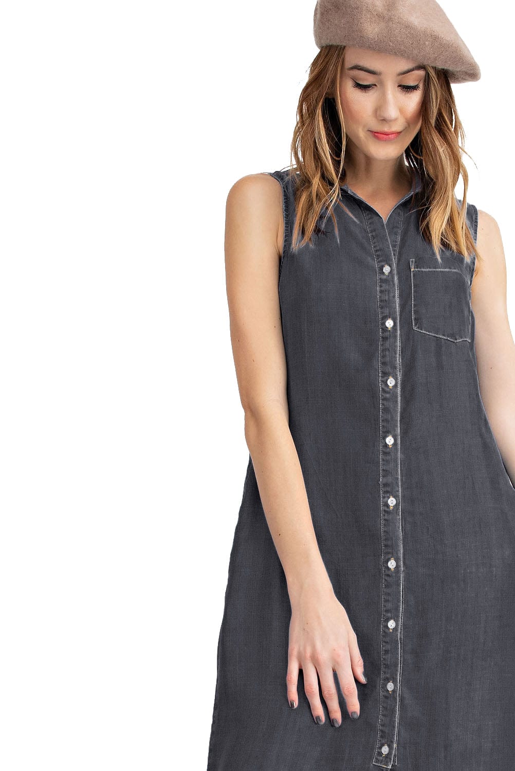 Vestido camisero vaquero clásico con cuello abotonado