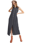 Vestido camisero vaquero clásico con cuello abotonado