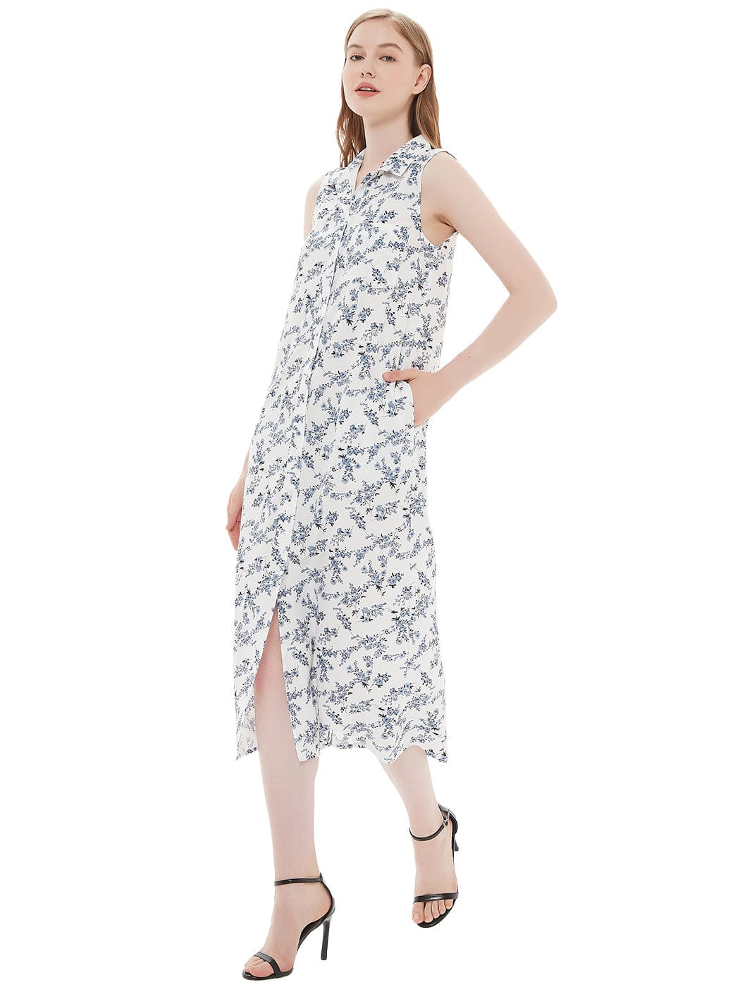 Vestido camisero vaquero clásico con cuello abotonado